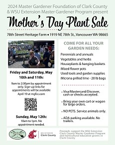 May 12 – 10am-1pm – Master Gardener Annual Plant Sale has concluded…